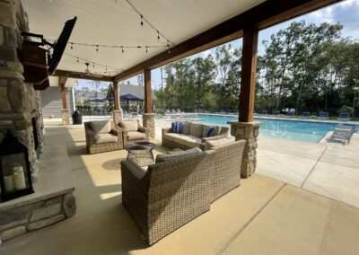 Covered outdoor lounge at Towns at Swift Creek 3 & 4 bedroom townhomes for rent in Midlothian, VA