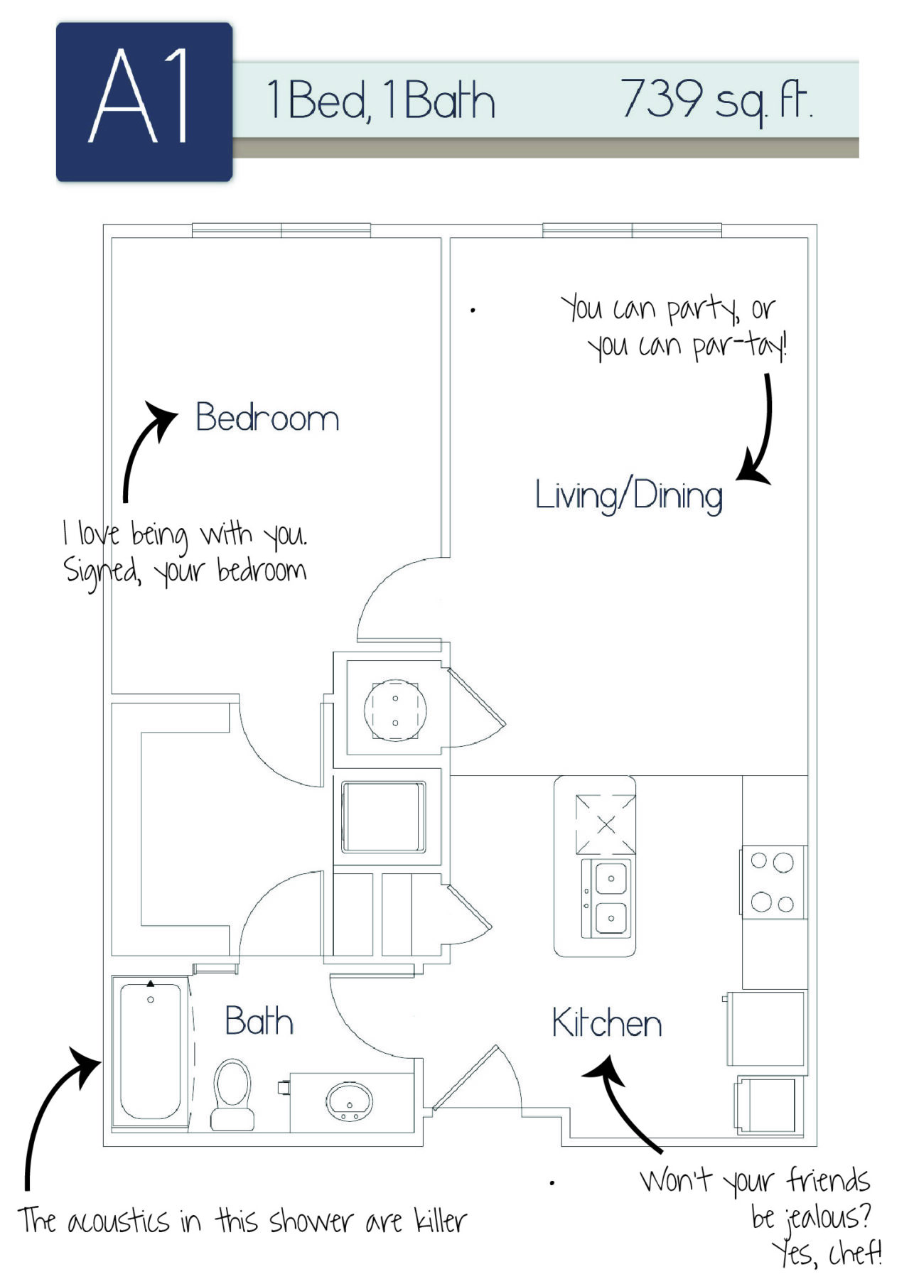 Nexus A1 1 bedroom 1 bath 739 sqft floor plan