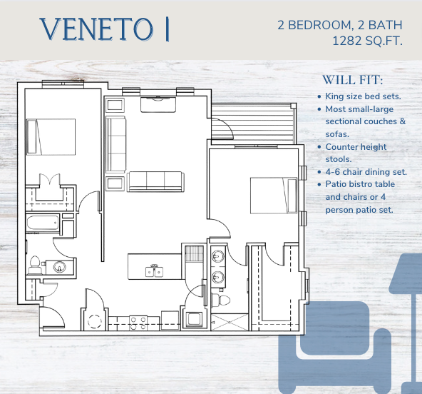 Veneto 2 bedroom 2 bath 1282 sqft apartment at Marcella at Gateway