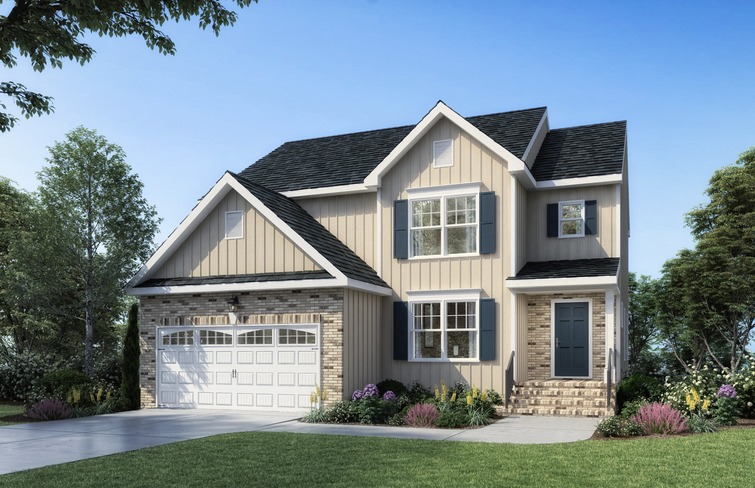 Rendering of Willow Elevation A with Brick Accents and Porch Boyd Homes Castleton