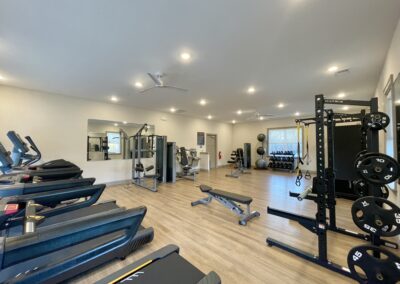Interior photo of the fitness center at Marcella at Gateway Apartments in Bon Air, Virginia